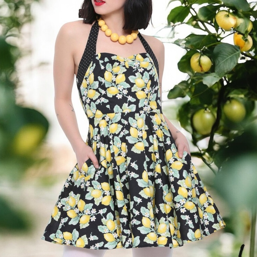 Hell Bunny Leandra Lemon
Halter Swing Dress S/M Pinup
Rockabilly 50s NWT